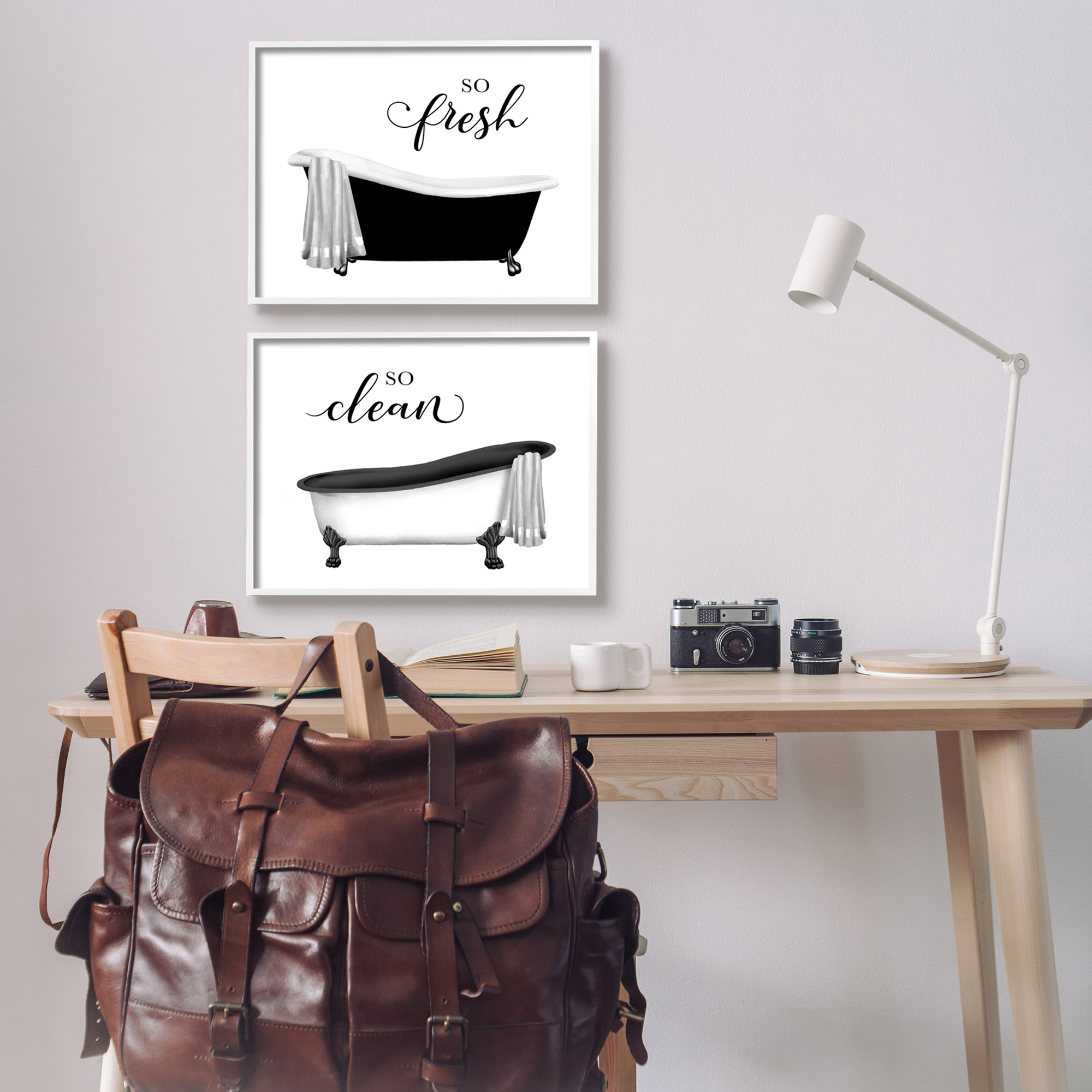 Stupell Industries So Fresh & Clean Bathtubs Typography Painting White Framed Art Print Wall Art, Set of 2
