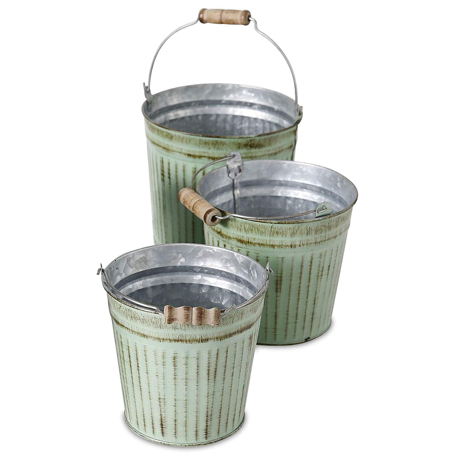 French Country Pail Planters, Set of 3, Bucket Cache Pot Jardinieres ...
