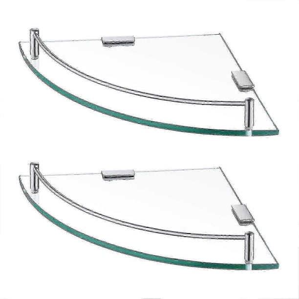 Glass Corner Shelf For Bathroom Corner Shower Shelf 2 Pack Tempered Glass Shelf With Rail Sus 304 Stainless Steel Wall Mounted Brushed Finish