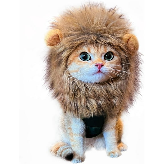 Cat Wig, Lion Mane Wig for Cats, Cute Cat Lion Mane Costume Cosplay Dress Up Apparel Adjustable Washable Kitten Puppy Outfits for Cats Small Middle Dog Pet Party(M)