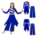 thumbnail image 3 of iiniim Girls Asymmetrical Lyrical Praise Dance Dress Liturgical Worship Church Robe with Palazzo Pants Set Blue 10, 3 of 7