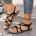thumbnail image 2 of Pandaie Strappy Sandals for Women Comfortable Braided Slip on Flat Sandal Dressy Ankle Strap Casual Thong Flip Flops for Summer Beach Walking Black Size 6.5, 2 of 6