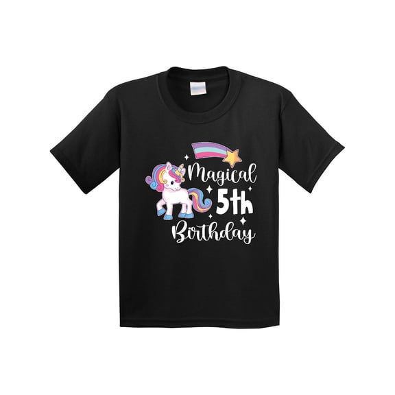 Inktastic Magical 5th Birthday Rainbow Unicorn with Star Youth T-Shirt