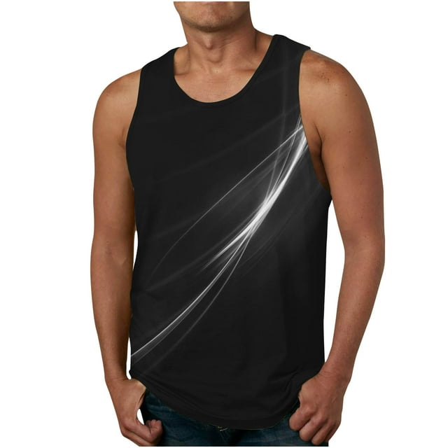 Qertyioot Gilet d'Été Ample pour Hommes, Imprimé Sport, Col Rond, Mode Décontractée