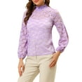 thumbnail image 6 of Allegra K Women's Ruffle Mock Neck Floral Lace Long Sleeves Semi Sheer Elegant Blouse, 6 of 7