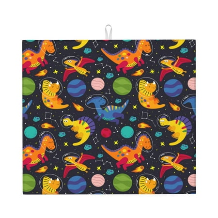

Goofa Dish Drying Mat Super Absorbent Drying Mat Large Dish Drying Mats for Kitchen Counter Easy Clean Dish Mat Kitchen Drying Mat 16 x 18 ( Dinosaurs in Space )