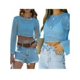 thumbnail image 1 of KelaJuan Women Knitted Crochet Cutout Tops Sheer Blouse Long Sleeve Crop Shirt Summer Cover Up Clubwear, 1 of 6