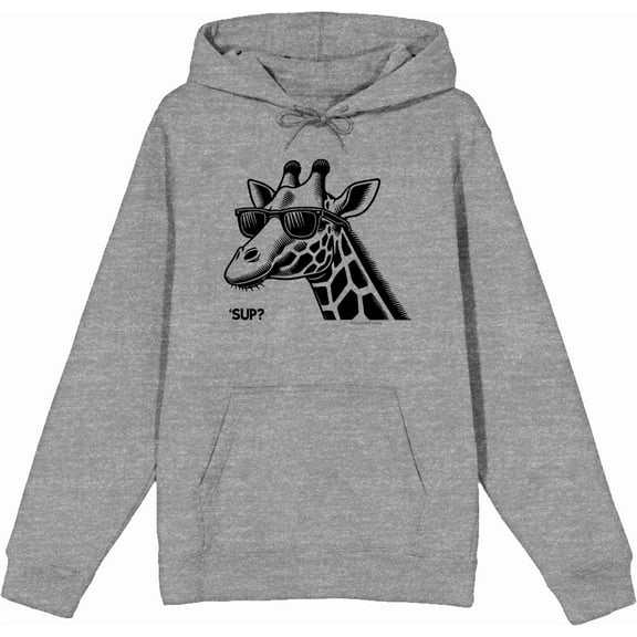 Sup? Giraffe with Sunglasses Adult Heather Gray Long Sleeve Hoodie-XL