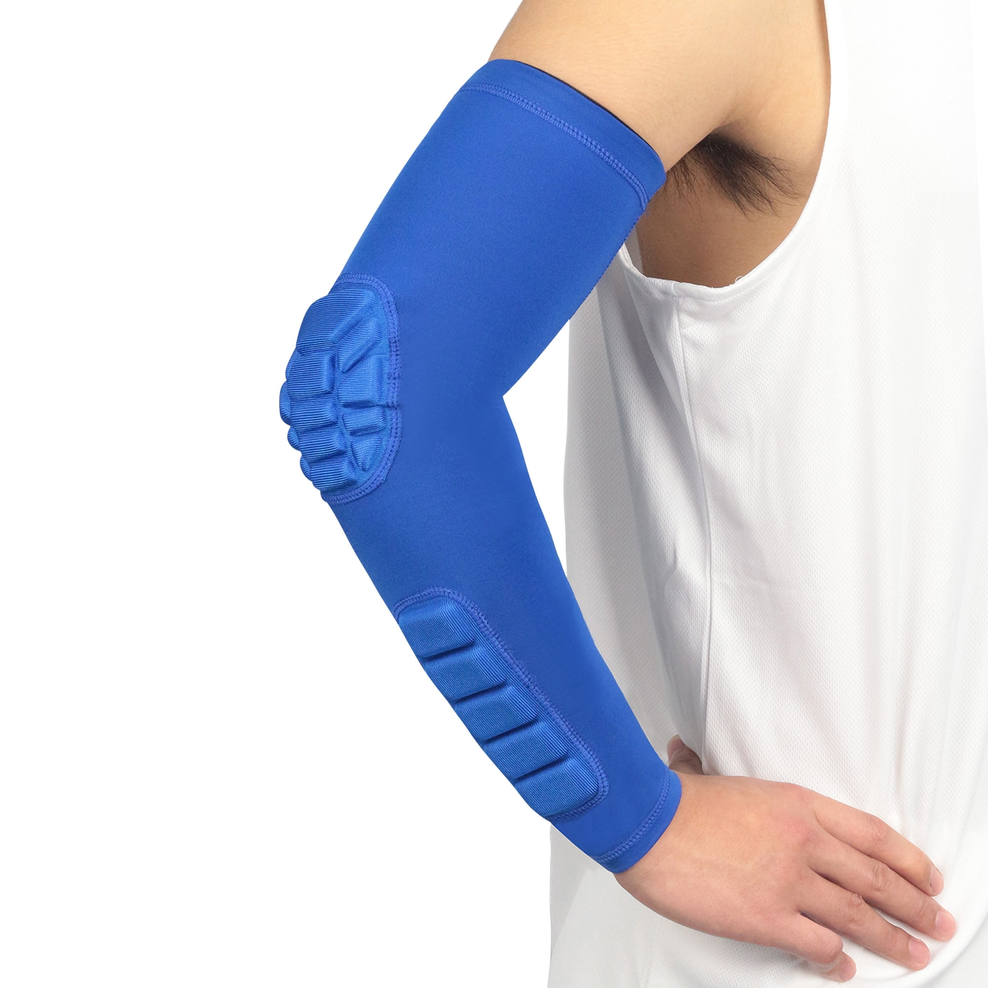 Blue-white Sporting Stretch Arm Support Sleeves Elbow Wrist Wrap Comfty Brace 