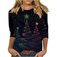 thumbnail image 2 of Tops for Women Plus Size 3/4 Sleeve Christmas Tree Print Christmas Sparkling Colorful Round Neck Top Multicolor3 XL, 2 of 3