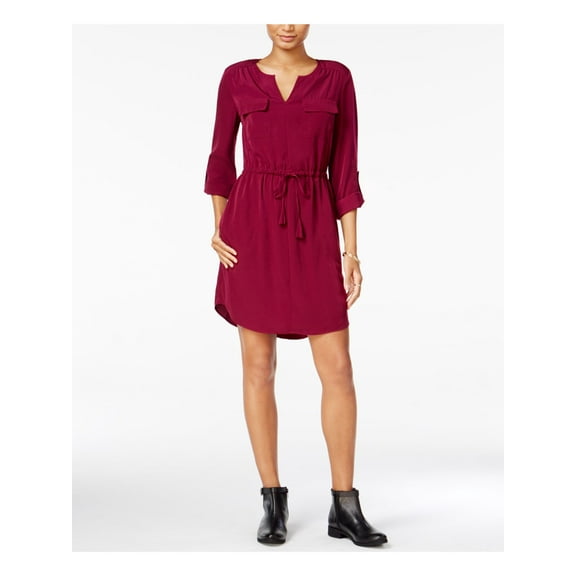 MAISON JULES Womens Purple Tie Cuffed V Neck Knee Length Sheath Dress Size: XS
