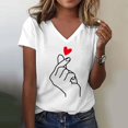 thumbnail image 2 of HCYSFG Womens Finger Heart T Shirt V Neck Short Sleeve Relaxed Fit Minimalist Love Graphic Casual Tee Everyday Summer Top, 2 of 4