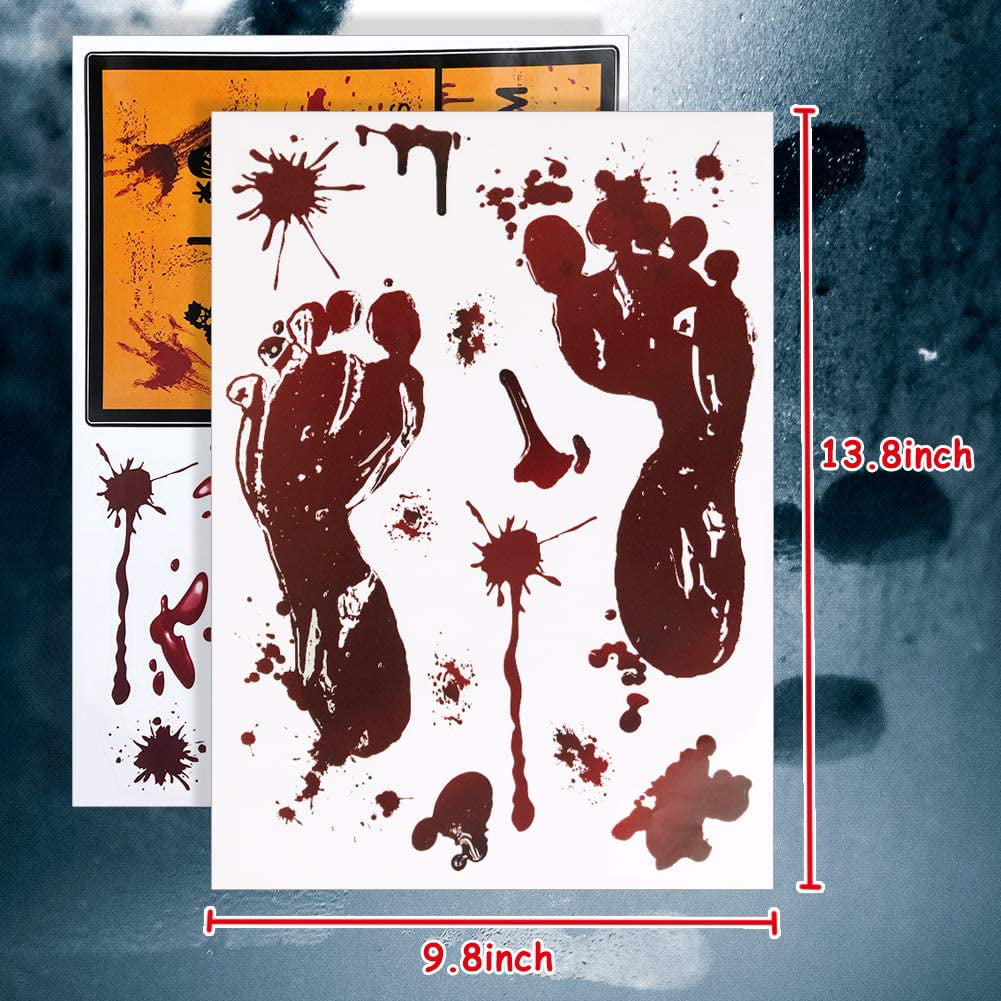 165 Pieces Halloween Spooky Window Stickers Bloody Handprints Footprints Floor Clings Window Wall Clings Scary Vampire Zombie Restroom Sign Decals for Halloween Party Home Decorations