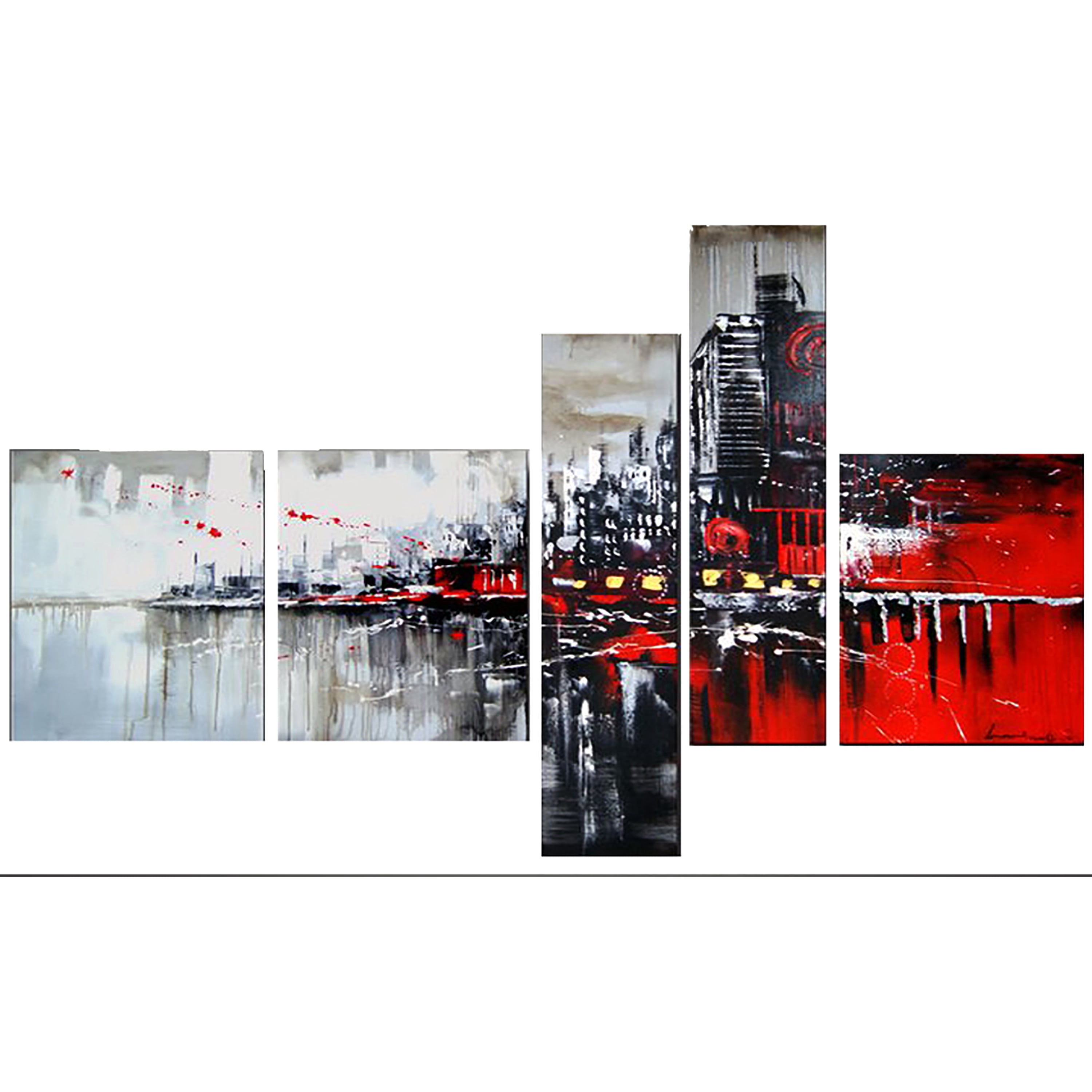DESIGN ART  "Red & Black Cityscape" 66 x 36-inch 5-panel Canvas Art Print