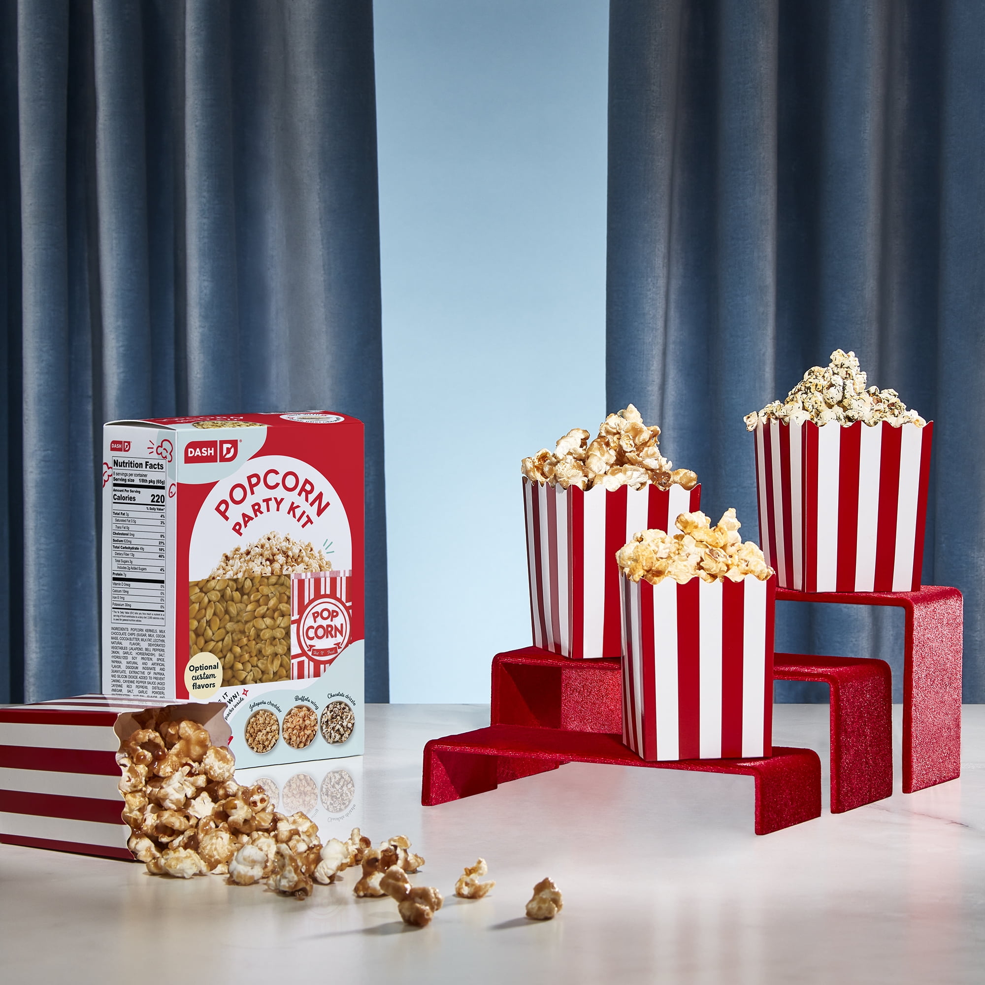 Dash Popcorn Kit with Seasonings  Jalepeno Cheddar  Buffalo Wing  Chocolate  4 Popcorn Bags