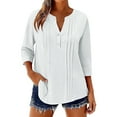 thumbnail image 2 of Frostluinai Women's Pleated Henley Tunic Shirts 3/4 Sleeve Cotton Linen T Shirts Solid Loose Fit Blouses Casual Dressy Work Tee Shirts, 2 of 7