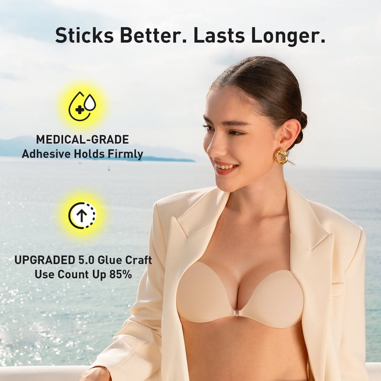 Niidor Adhesive Bra, Strapless Push Up Sticky Bra with Nipple Covers,  Invisible Breast Enhancer for Backless Dresses