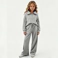 thumbnail image 5 of HBGVBA Girls Fall 2 Piece Outfits Half Zip Long Sleeve Sweatshirt Wide Leg Sweatpants with Pockets Casual Matching Set,12-14 Years, 5 of 6