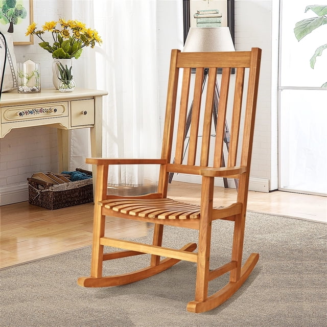 Mecedora de Exterior Costway de Madera de Acacia Teca 84 x 71 x 116 cm