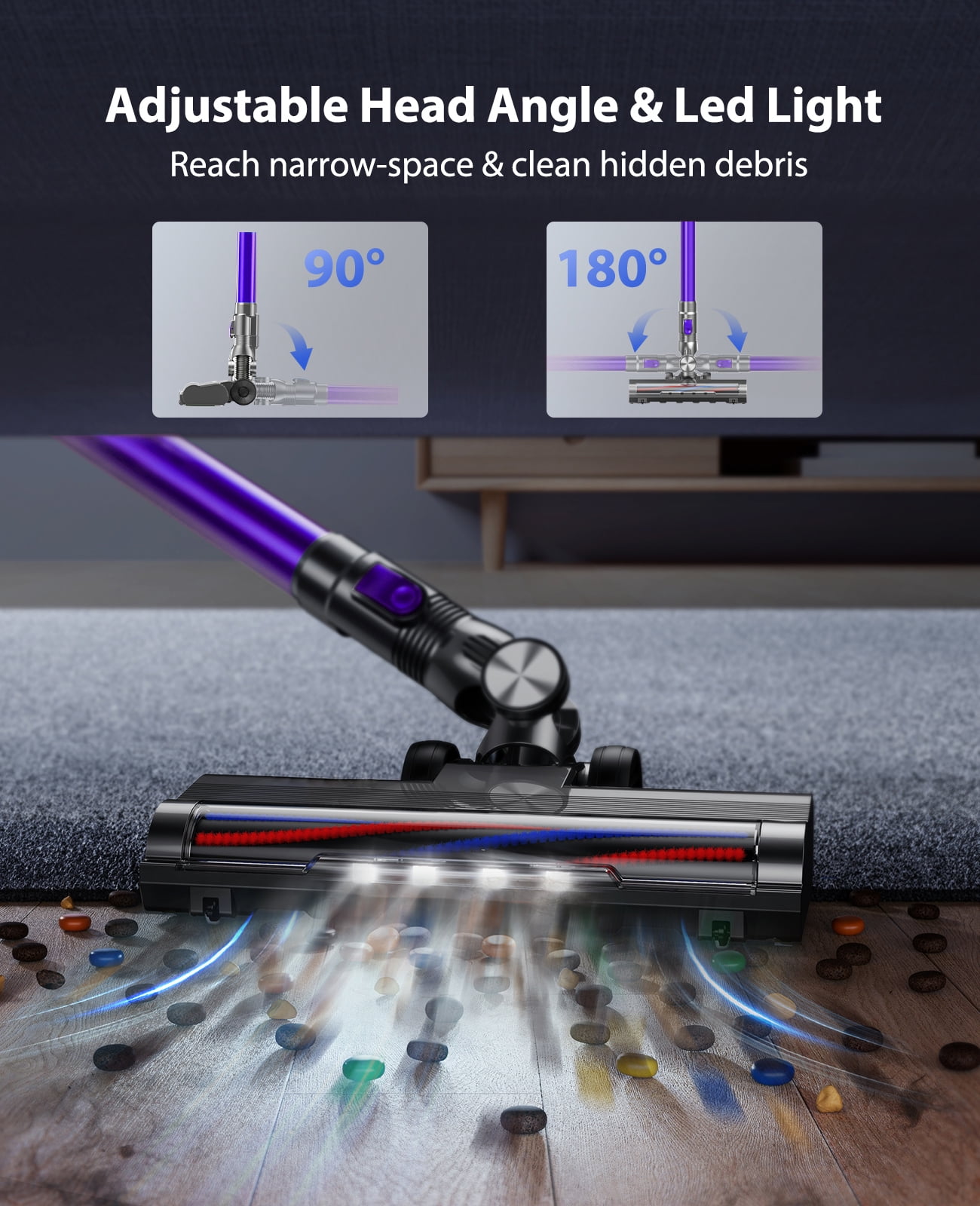 Cordless Vacuum Cleaner,55mins 36KPa  with LED Display, Lightweight  for Carpets Floors Pet Hair Home
