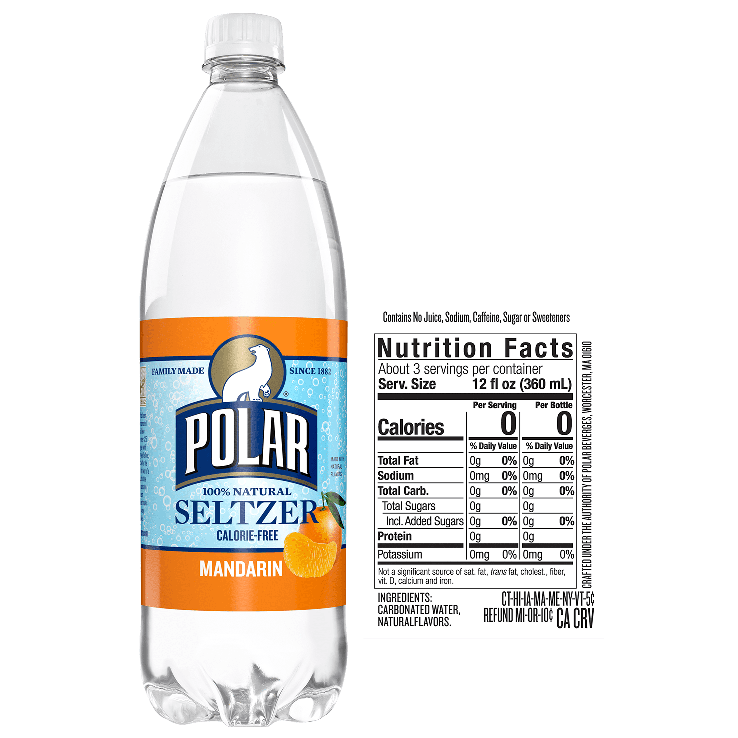 Polar Zero Calorie Mandarin Sparkling Seltzer Water, 1 L