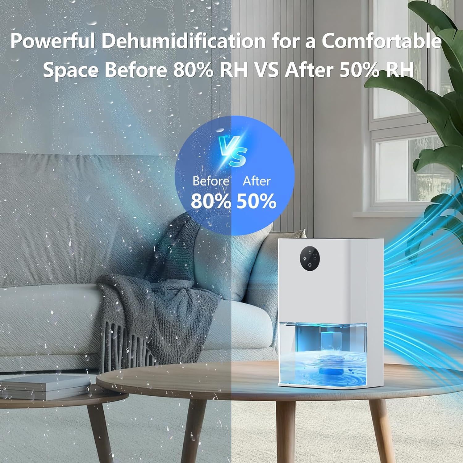 1500ML Small Dehumidifier with Auto Shut Off for Home Bedroom RV Closet up to 300 sq ft