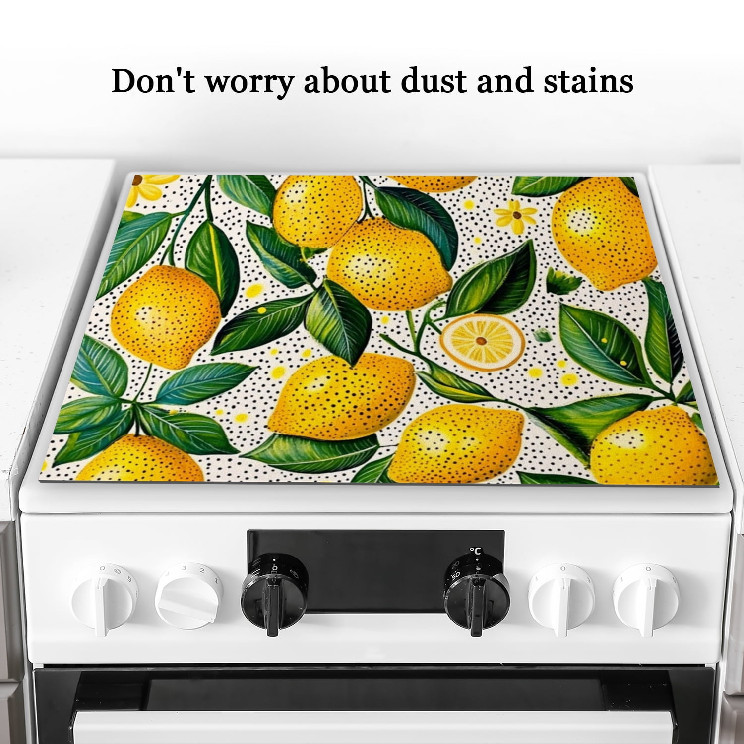 Square Stove Top Covers for Gas Burners, Lemon Spot Art, Electric Stove Burner Covers, Glass Induction Cooktop Protector mat, Non-slip Foldable Decoration pad for Kitchen RV (28×20 Inch)