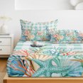 thumbnail image 6 of Queen Size Fitted Sheet Set - Summer Coastal 3 Piece Bedding Sets 16" Deep Pocket Fitted Sheet with 2 Pillowcases, Watercolor Corals Shells Starfish Green Plaid Brushed Microfiber Hotel Bed Sheets, 6 of 9