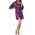 thumbnail image 4 of INSPIRE CHIC Women's Silk Robes 3/4 Sleeves Tie Waist Floral Satin Pajamas M Purple, 4 of 6