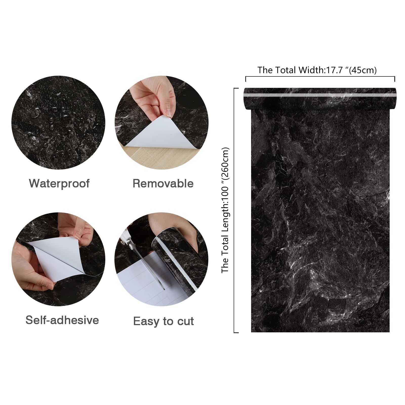 CHIHUT Marble Countertop Peel and Stick Waterproof Light Black Marble Contact Paper for Countertops Self Adhesive Removable Wallpaper for Renters Vinyl Countertop Wrap for Table Furniture 17.7''x100''