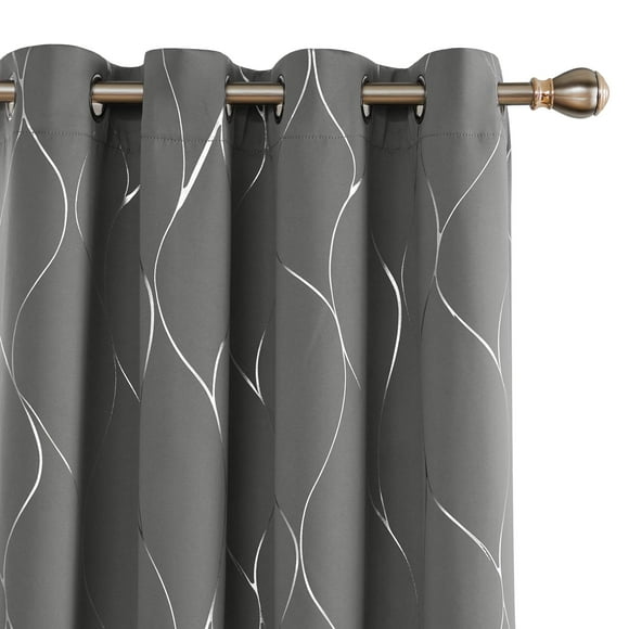 Deconovo Sliding Door Curtains, Grey Blackout Curtains - Printed Room Darkening Curtain, Thermal Insulated Energy Saving Drapes for Living Room Dining Room (52" W x 108" L, Grey, 2 Panels)