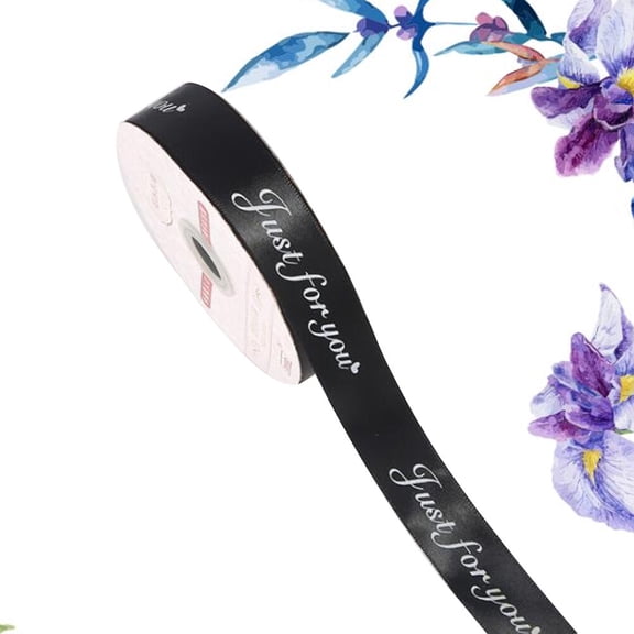 FRCOLOR 5 Yard JUST FOR YOU Silk Ribbon Bow DIY Materials Grosgrain Ribbon Rib Tape Decorative Craft Accessories (Black)