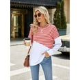 thumbnail image 6 of Deago Women Striped Color Block Long Sleeve Crew Neck Sweatshirt Casual Loose Fit Pullover Shirts Side Split Tunic Tops, 6 of 8