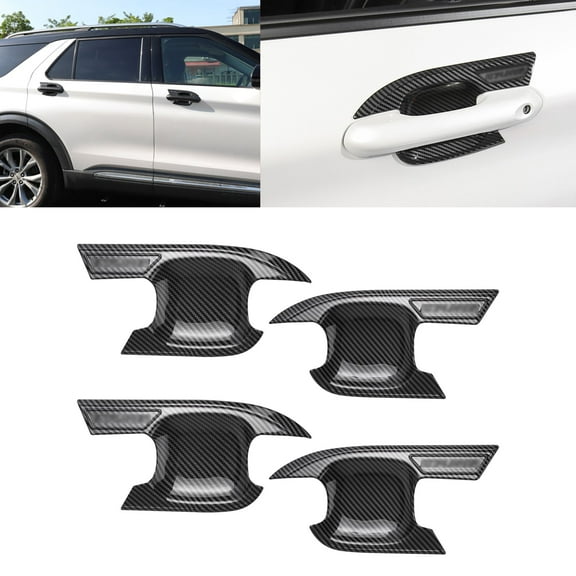 Xotic Tech 4pcs Carbon Fiber Look Sporty Style Car Exterior Door Handle Bowl Moulding Decor Cover Trim Compatible with Ford Explorer 2020-2023