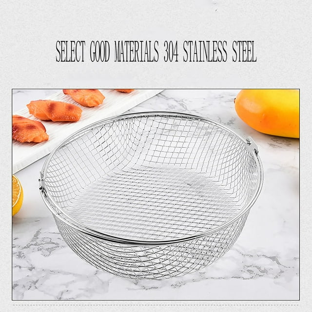 RKSTN Fryer Basket 304 Stainless Steel Breath Fryer Basket Double-Ear Handle Mesh Basket Steamerss Round Grill Steam Rack Dehydration Rack Filter Basket Kitchen Gadgets