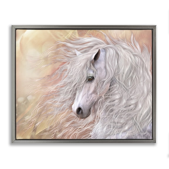 Stupell Industries Rustic Lodge Primavera White Horse Gray Floating Frame Canvas Art, 31 x 25, by Laurie Prindle