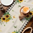 thumbnail image 3 of Sunflower Gnomes Table Runner - 108 Inch Long Spring Farmhouse Vintage Daisy Floral Leaf Cotton and Linen Blended Dress Scarves Farmhouse Table Runner for Kitchen Dining, Coffee Table, 13" x 108", 3 of 8
