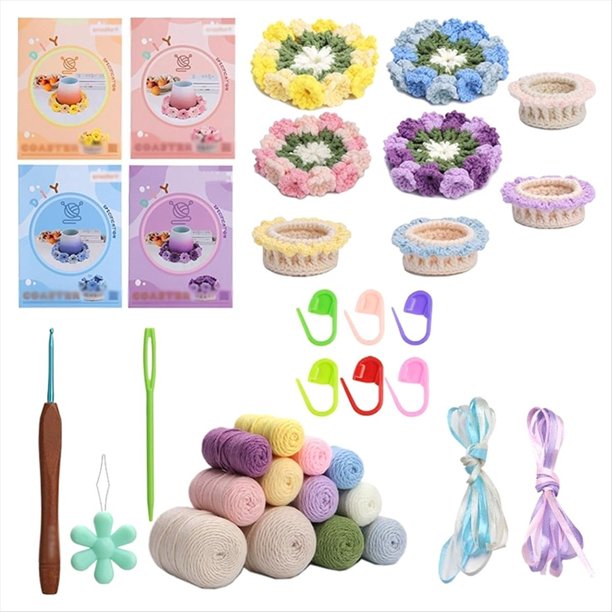 Posavasos de de los Valles Hechos A Mano, Posavasos de Ganchillo de Flores 3D, Posavasos de de los Valles Tejidos A Mano