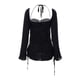 thumbnail image 5 of SAYOO , minivestido informal a la moda para mujer, manga larga, Color sólido, cuello cuadrado, vestido Halter, primavera, vestido con lazo calado SAYOO  Moda, 5 of 6