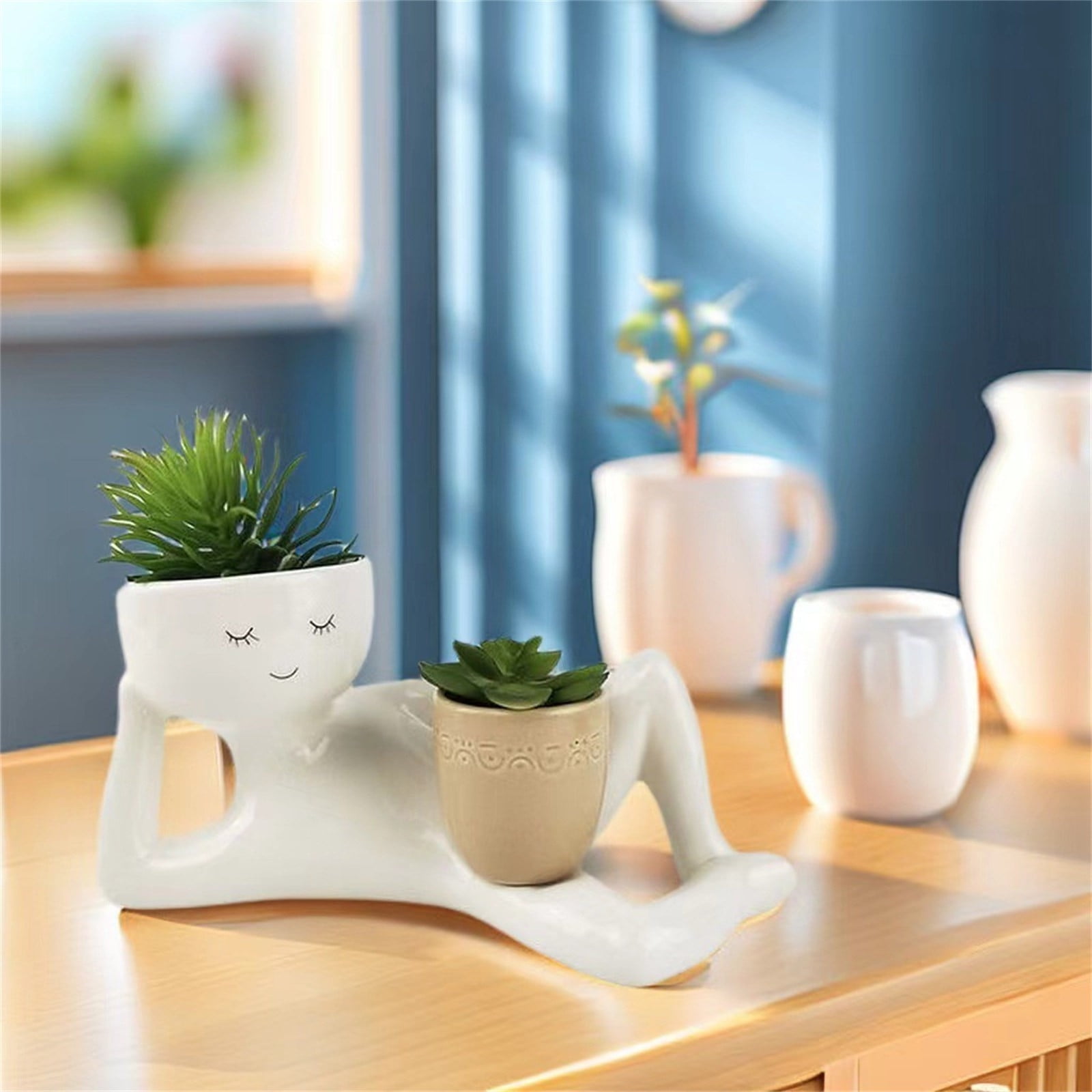 Funny Plant Pots, Lazy Little Character Lying Down Flowerpot Succulent Planters, Resin Funny Planters for Indoor Outdoor Plants, Lazy Guy Planter for Home Garden Decor