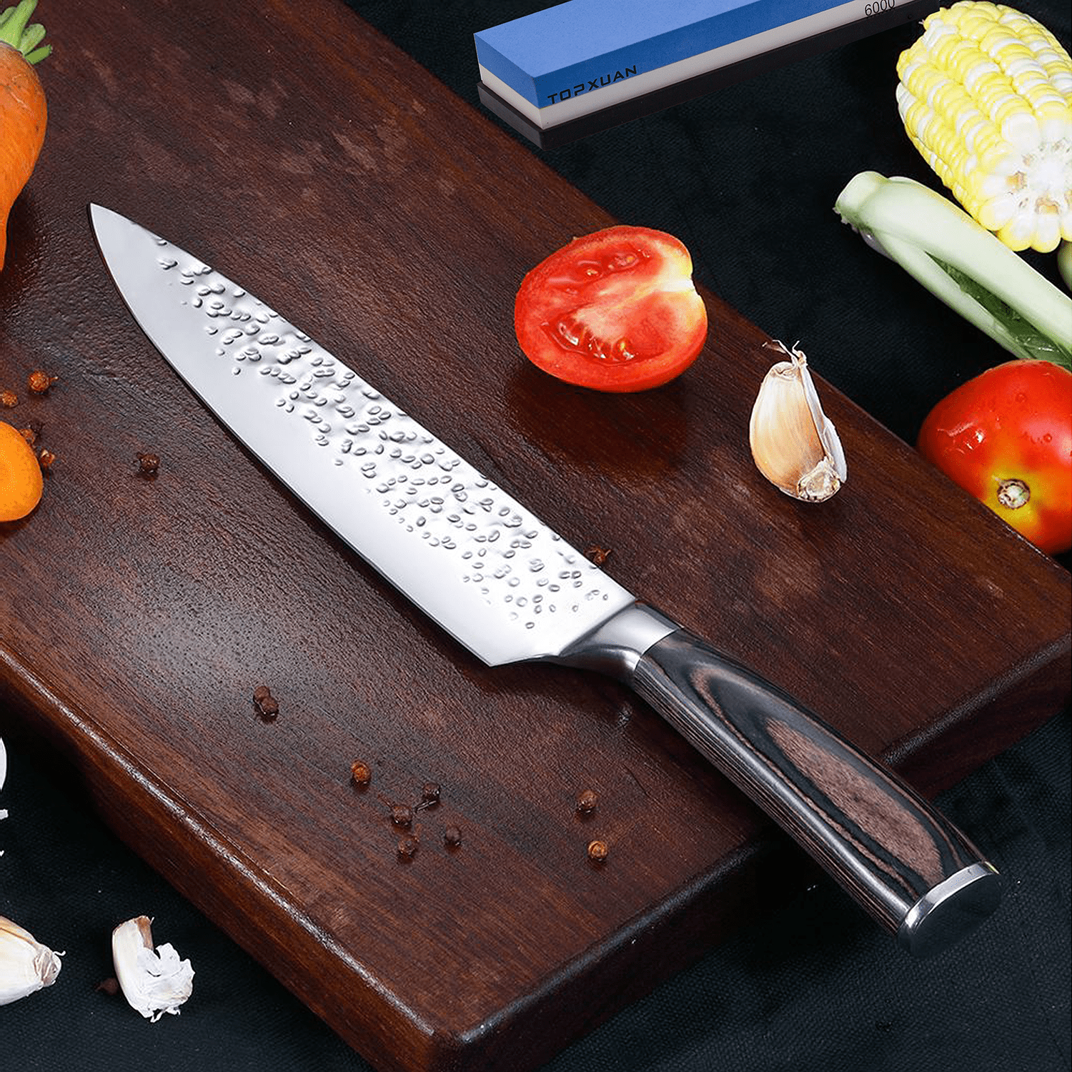 TOPXUAN Knife Sharpening Stone 1000/6000 Grit 2 Sided Sharpener Whetstone,Professional Wetstone for Kitchen Knives Sharpener with Non-Slip Rubber,Orange Color Box Package