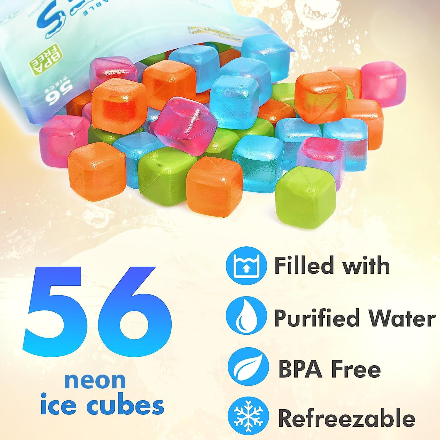 Reusable Ice Cubes for Drinks, 50 Pack Refreezable Plastic Ice Cubes BPA  Free, Chills Drinks Without Diluting, Washable Fake Ice Cubes for  Cocktails
