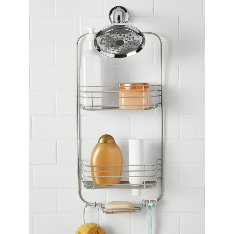Mainstays Two Shelf Shower Caddy with Hold-Tight Grip, Satin Nickel 