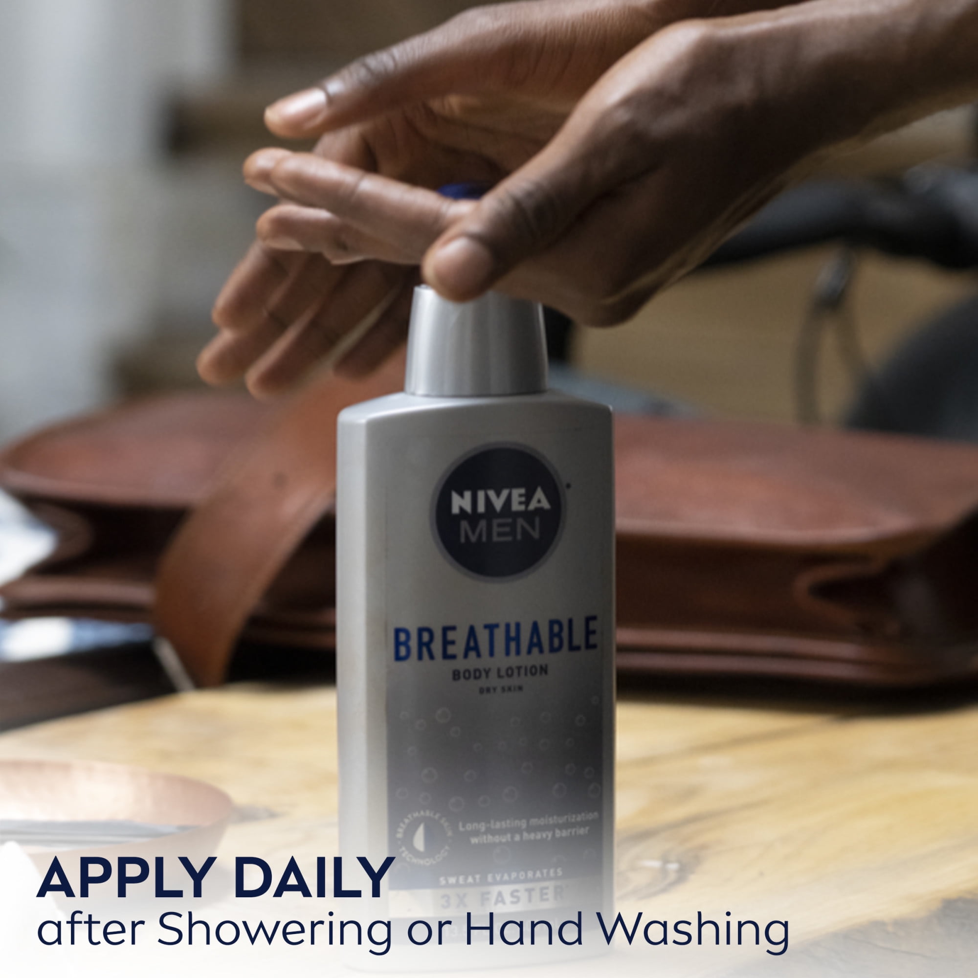 NIVEA MEN Breathable Body Lotion for Dry Skin, Fast-Absorbing, Lightweight, 13.5 fl oz