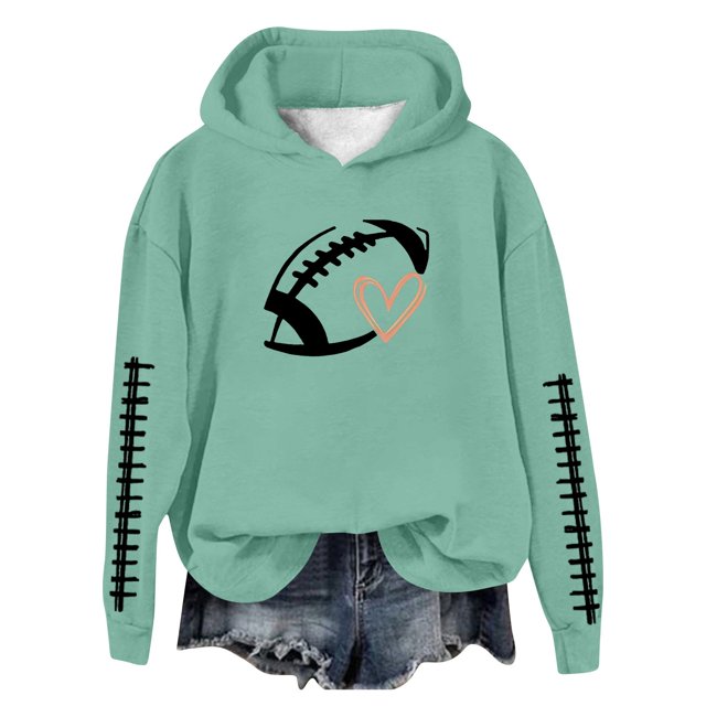 Women's Football Baseball Print Hoodie With Round Neck And Long Sleeve