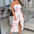 thumbnail image 2 of Pntutb Womens Summer Print Strapless Long Dress Beach Split Dress Party Club Dress, 2 of 5