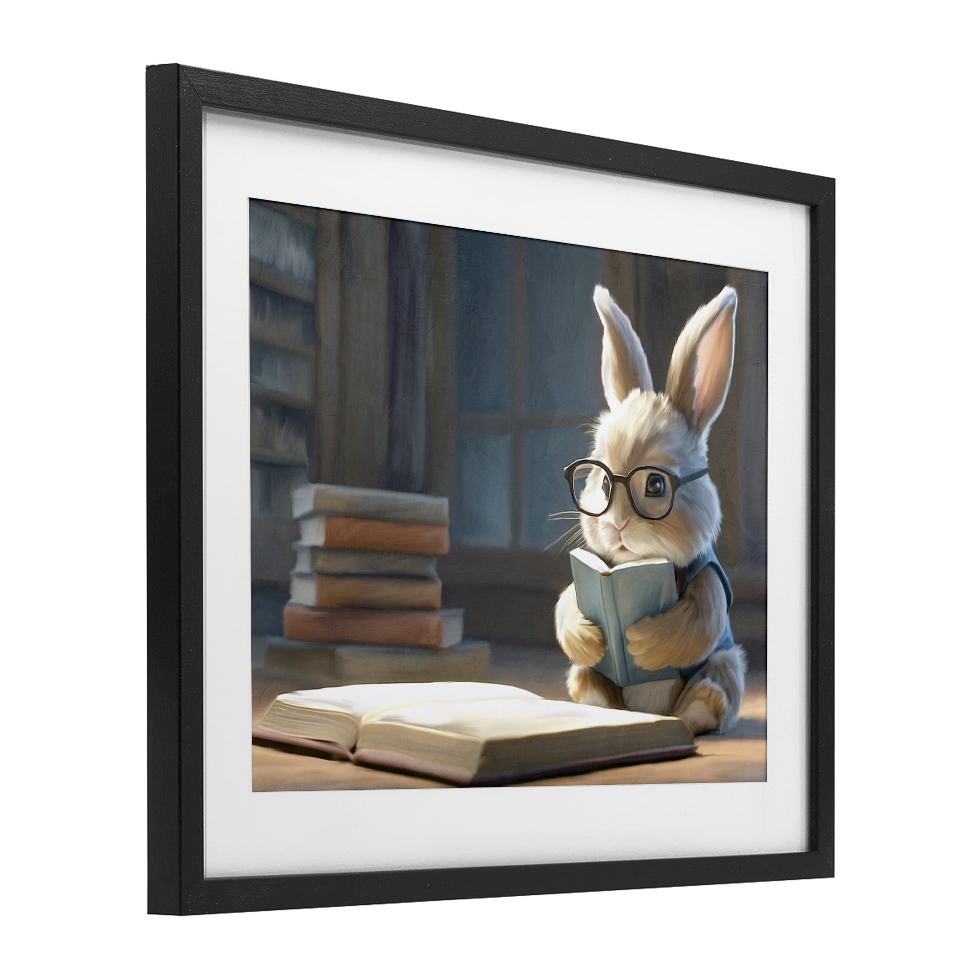 Stupell Industries Bookish Bunny at Desk Black Framed Print Under Glass, design by Kim Allen