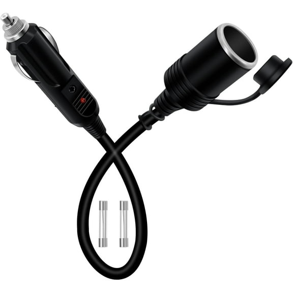 DEXIMRO Cigarette Lighter Extension Cord 12V 24V Cigarette Lighter Plug Extension Heavy Duty 16AWG 15A Fuse with LED Light and Waterproof Cover Suitable for Cars, Motorcycles, Boats (0.5 m/1.6FT)
