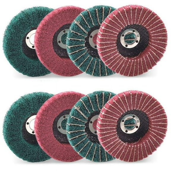 8PCS 4 Inch Red & Green Nylon Fiber Flap Discs Set Assorted Sanding Grinding Buffing Wheels for Angle Grinder