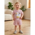 thumbnail image 5 of BemeyourBBs Newborn Baby Girl Silly Goose Outfit Infant Baby Girls Summer 2 Piece Outfits Goose Embroidery Short Sleeve Waffled Romper Tops and Solid Pockets Shorts Clothes Set, 5 of 9